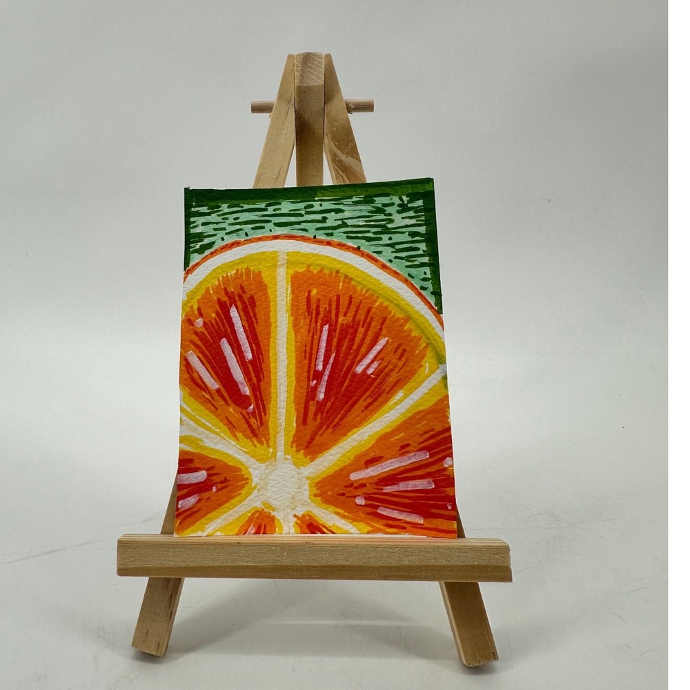 ACEO Miniature Orange Acrylic Marker Painting Citrus Art 2.5x3.5